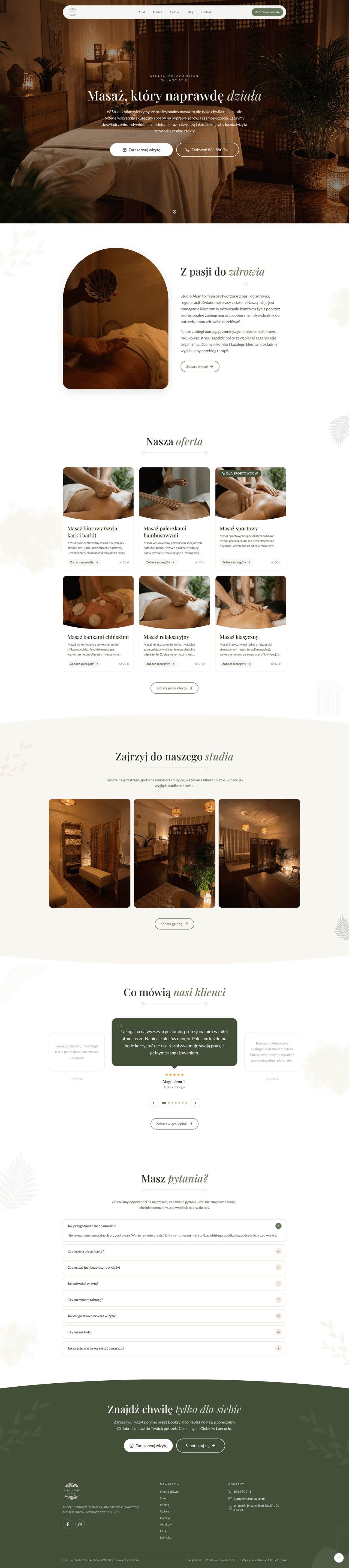 Studio Masażu Alian, pełny widok strony