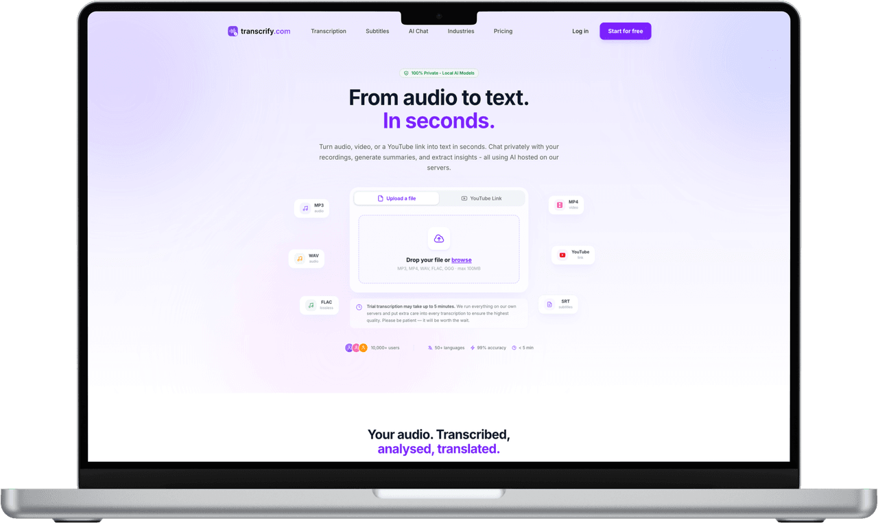 Transcrify — widok desktop