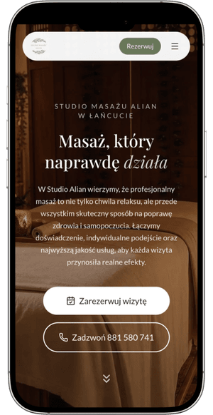 Studio Masażu Alian, widok mobile
